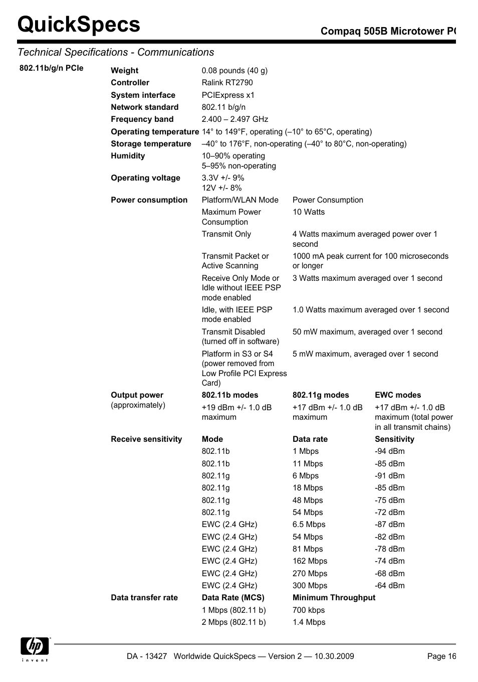 Quickspecs | Compaq 505B User Manual | Page 16 / 32