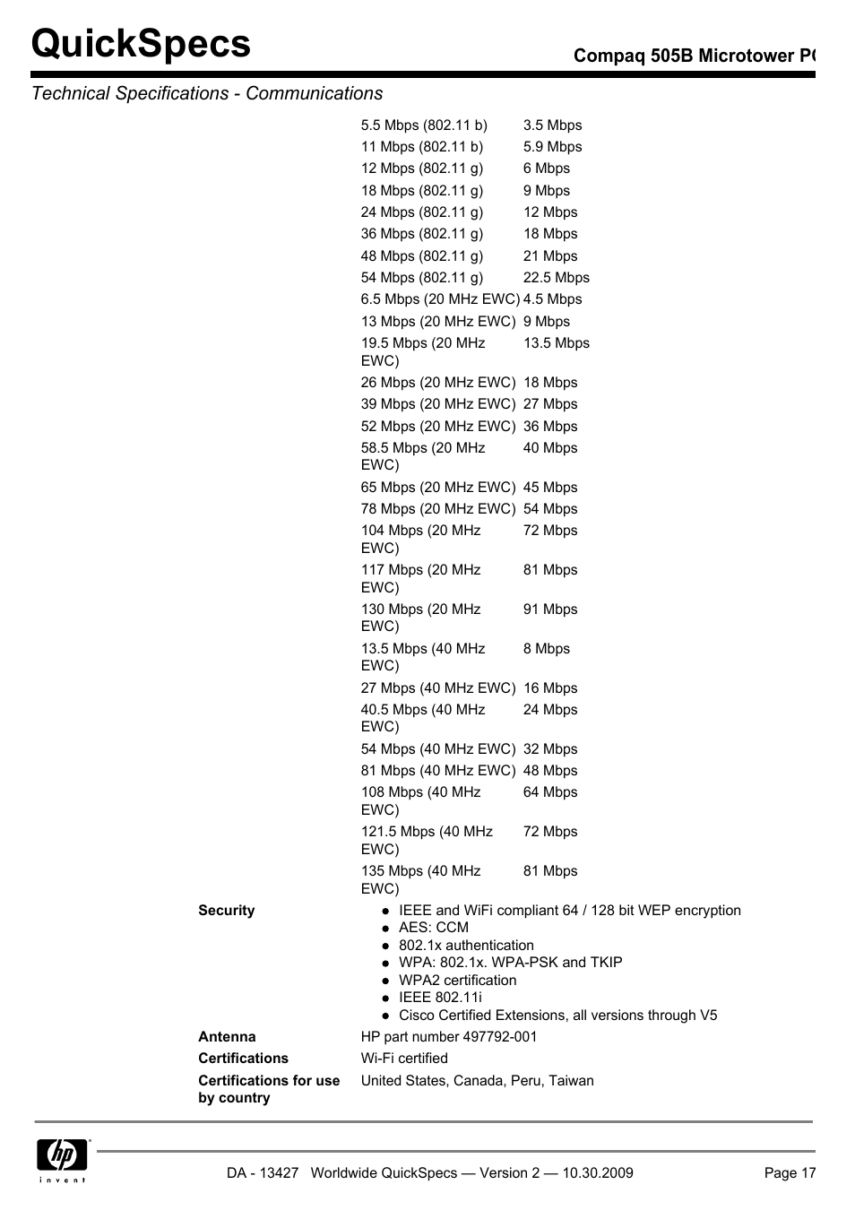 Quickspecs | Compaq 505B User Manual | Page 17 / 32