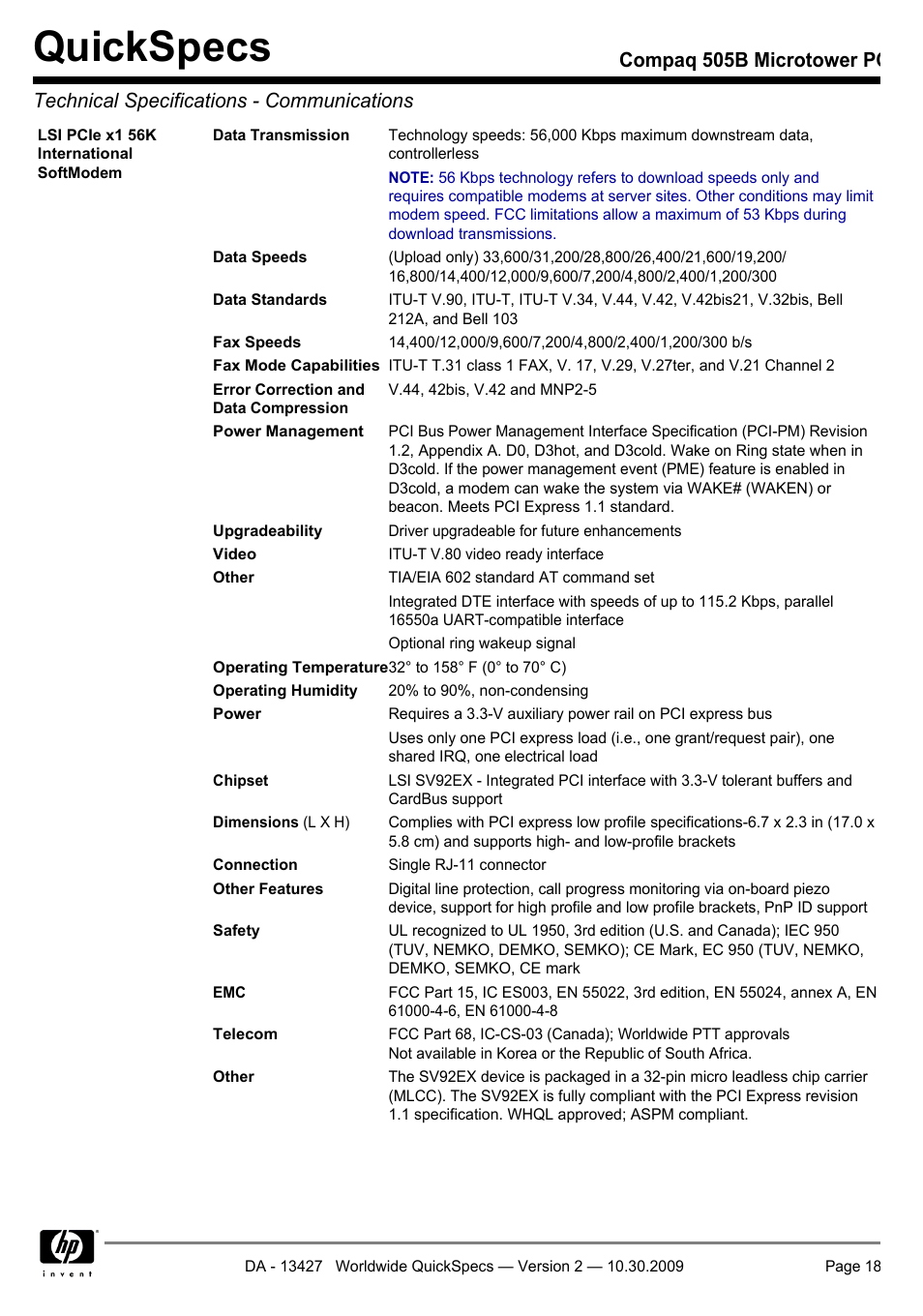 Quickspecs | Compaq 505B User Manual | Page 18 / 32