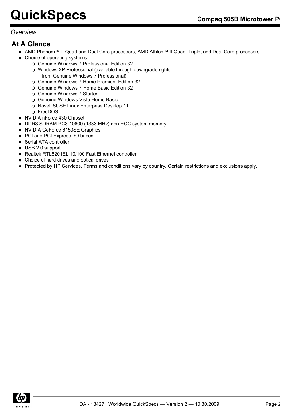 Quickspecs | Compaq 505B User Manual | Page 2 / 32