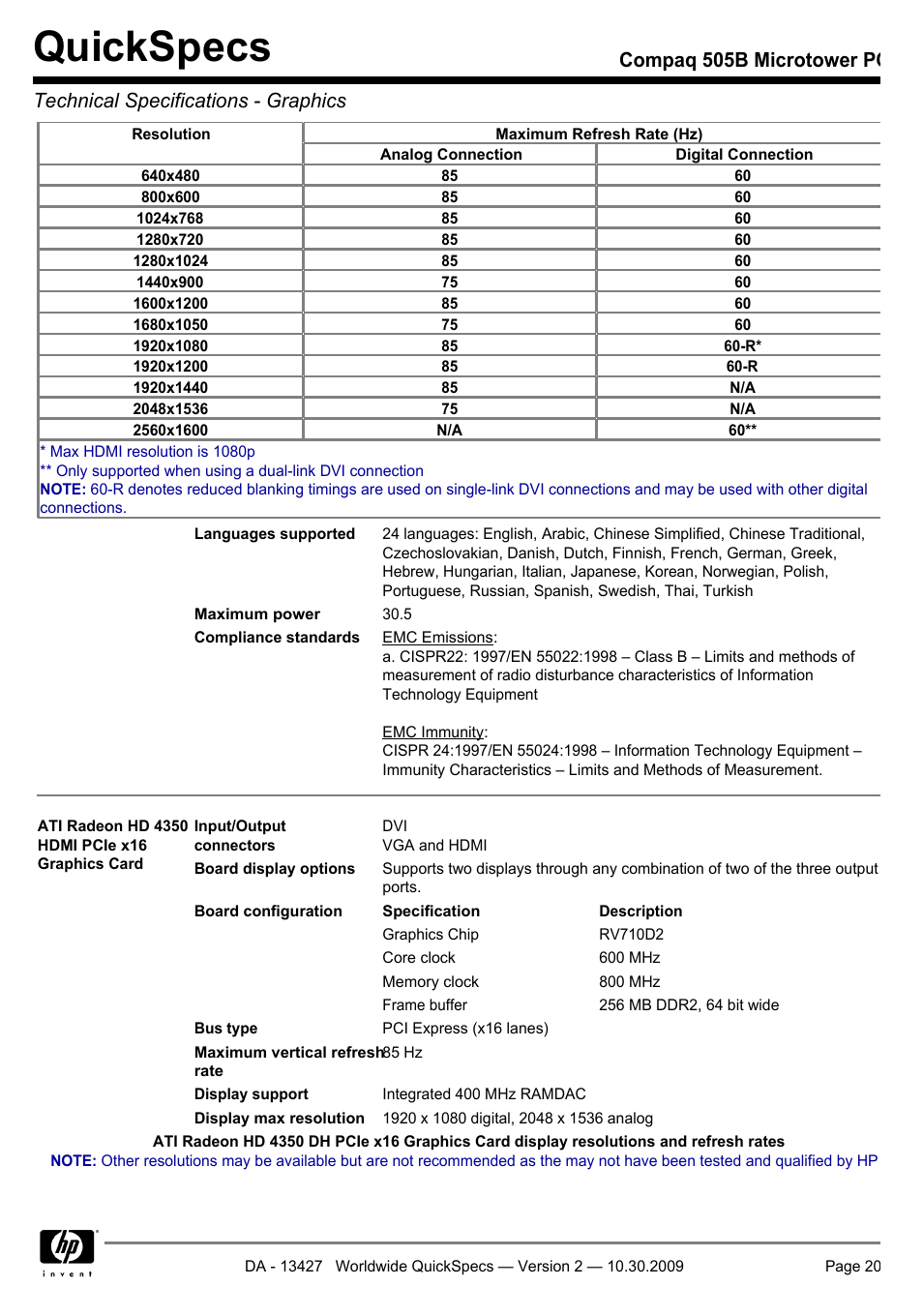 Quickspecs | Compaq 505B User Manual | Page 20 / 32