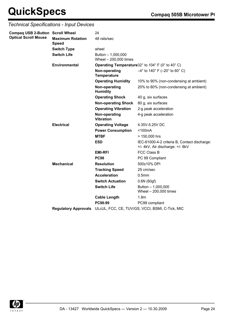 Quickspecs | Compaq 505B User Manual | Page 24 / 32