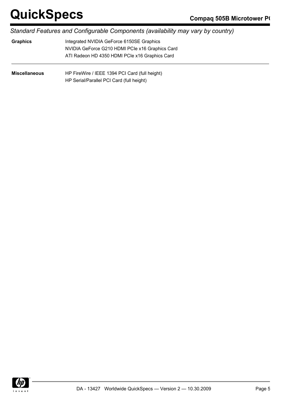 Quickspecs | Compaq 505B User Manual | Page 5 / 32