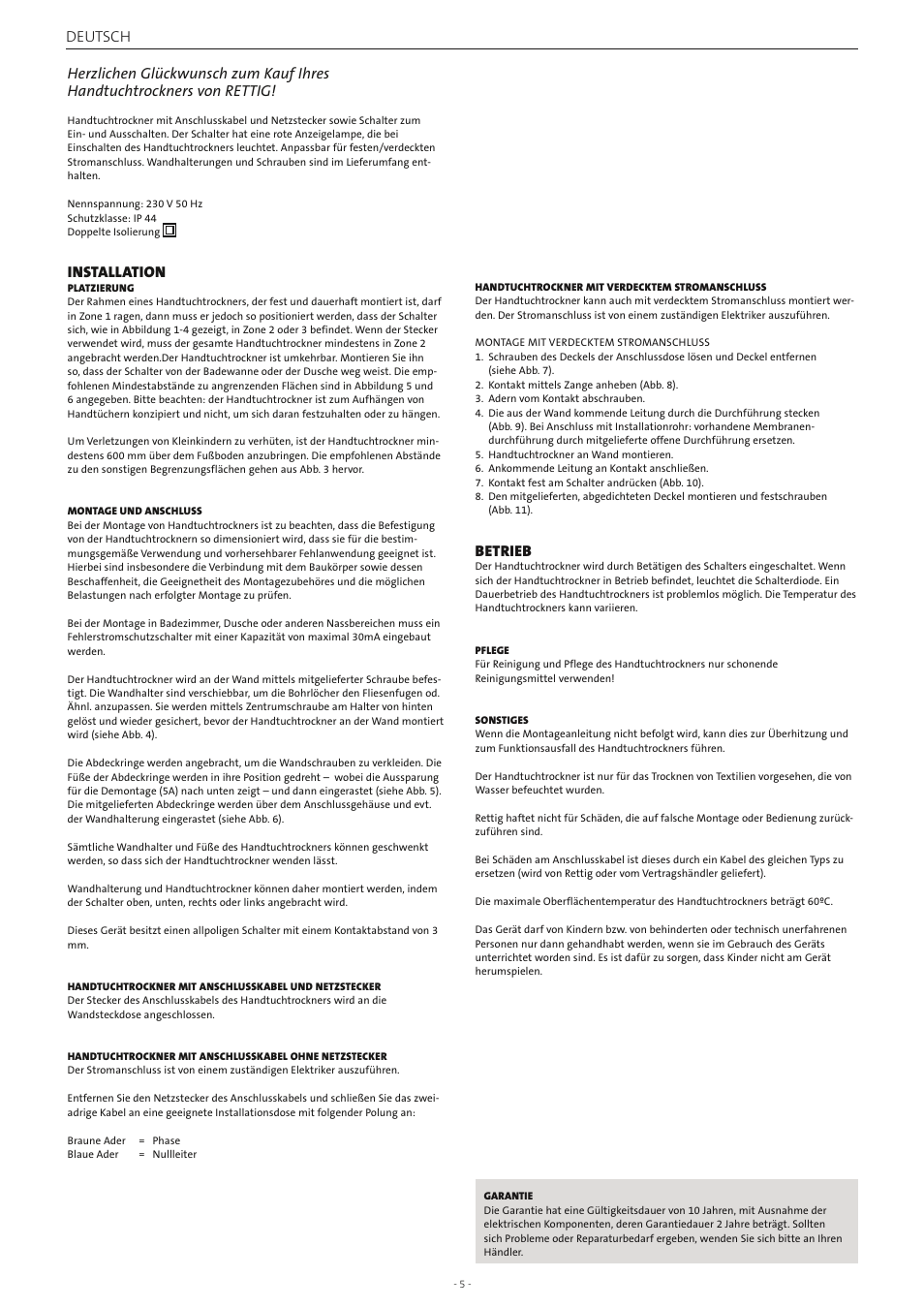Installation, Deutsch, Betrieb | Radson Athena E User Manual | Page 5 / 10