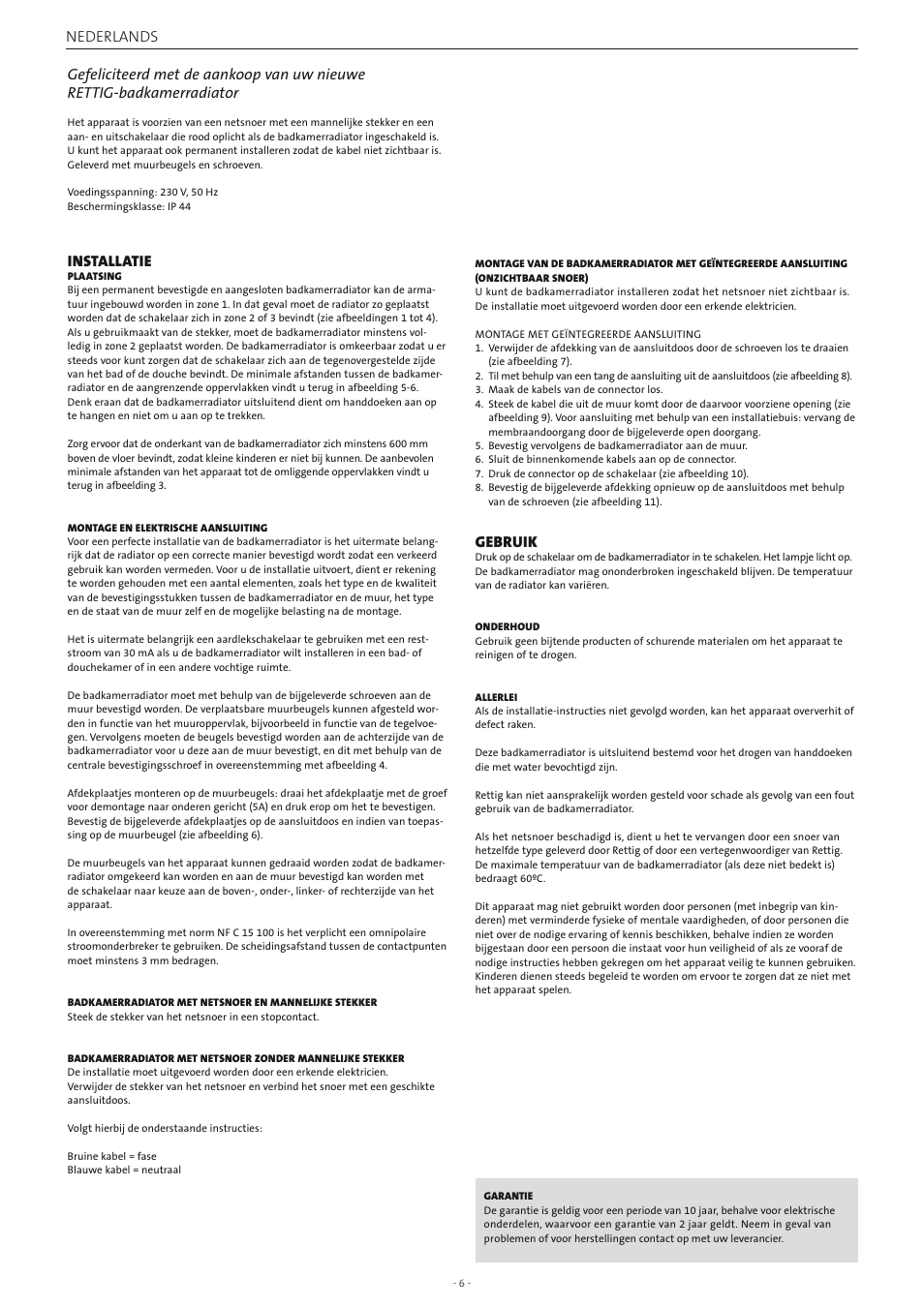 Installatie, Gebruik | Radson Athena E User Manual | Page 6 / 10
