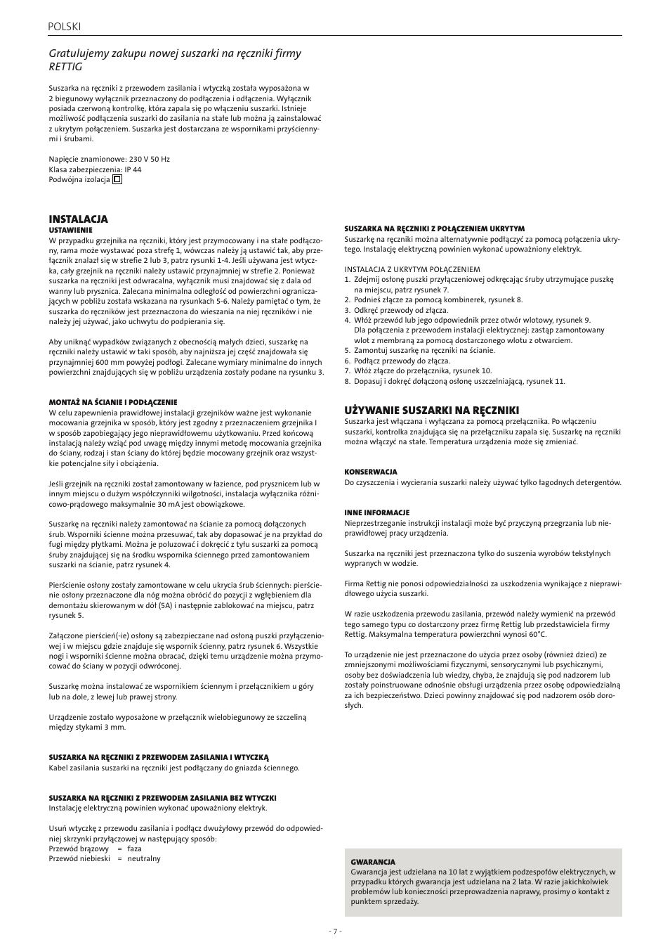 Instalacja, Polski, Używanie suszarki na ręczniki | Radson Athena E User Manual | Page 7 / 10