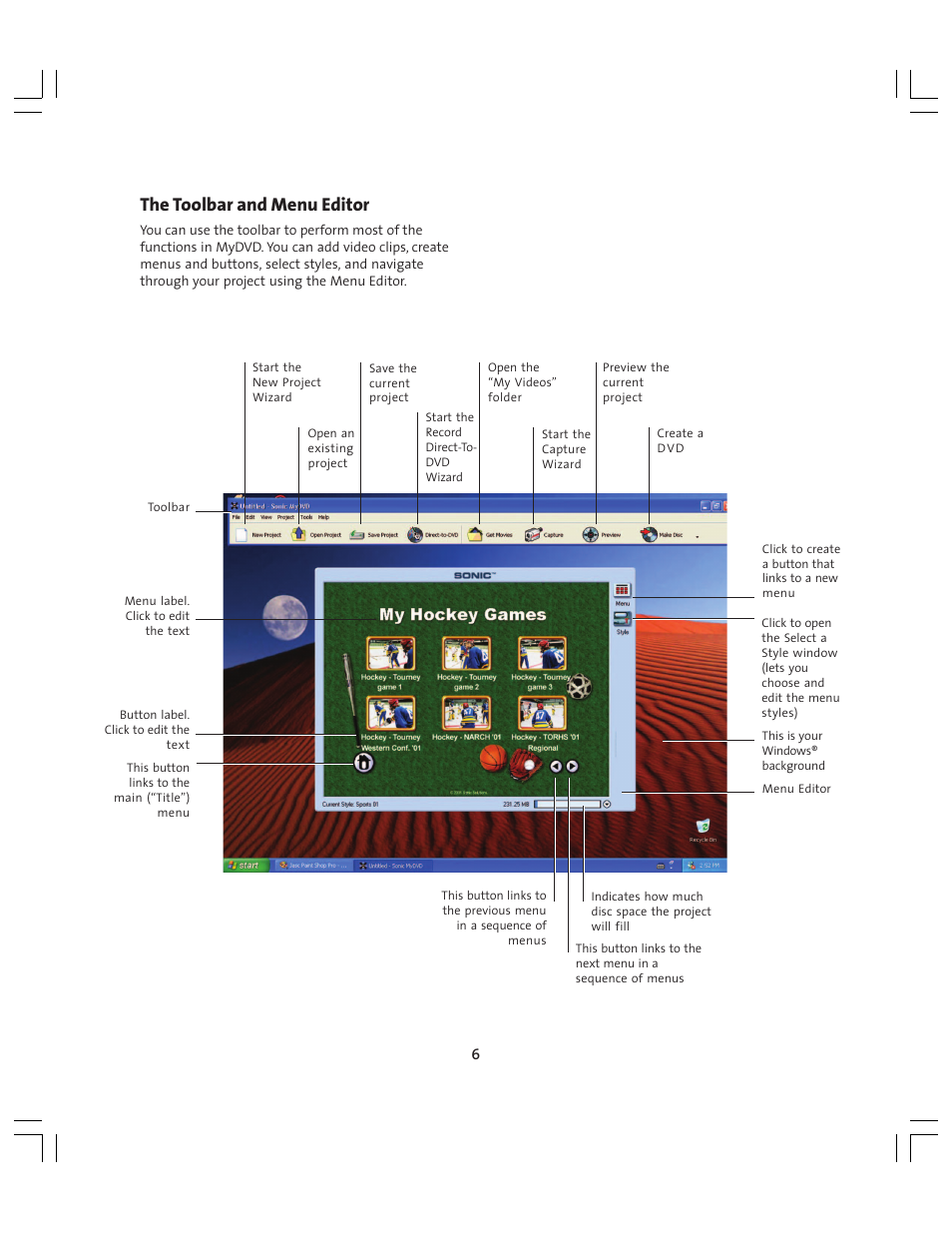 The toolbar and menu editor | Compaq Presario MyMovieSTUDIO User Manual | Page 6 / 16