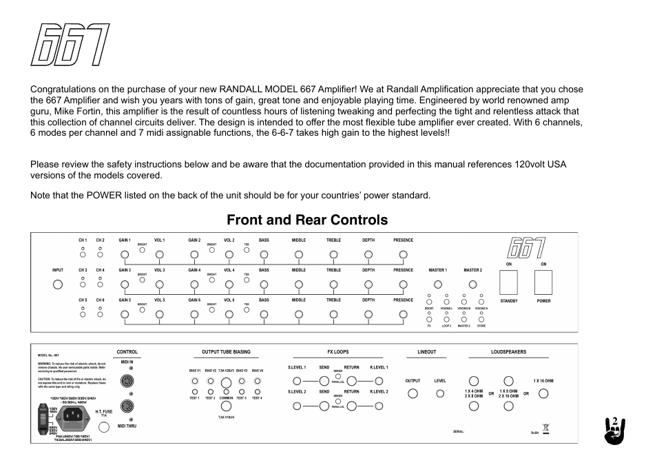 Randall Amplifiers 667 User Manual | Page 2 / 8
