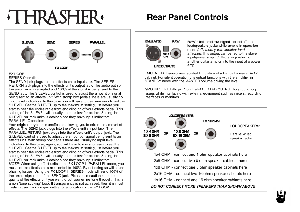 Rear panel controls | Randall Amplifiers THRASHER 50 User Manual | Page 5 / 7