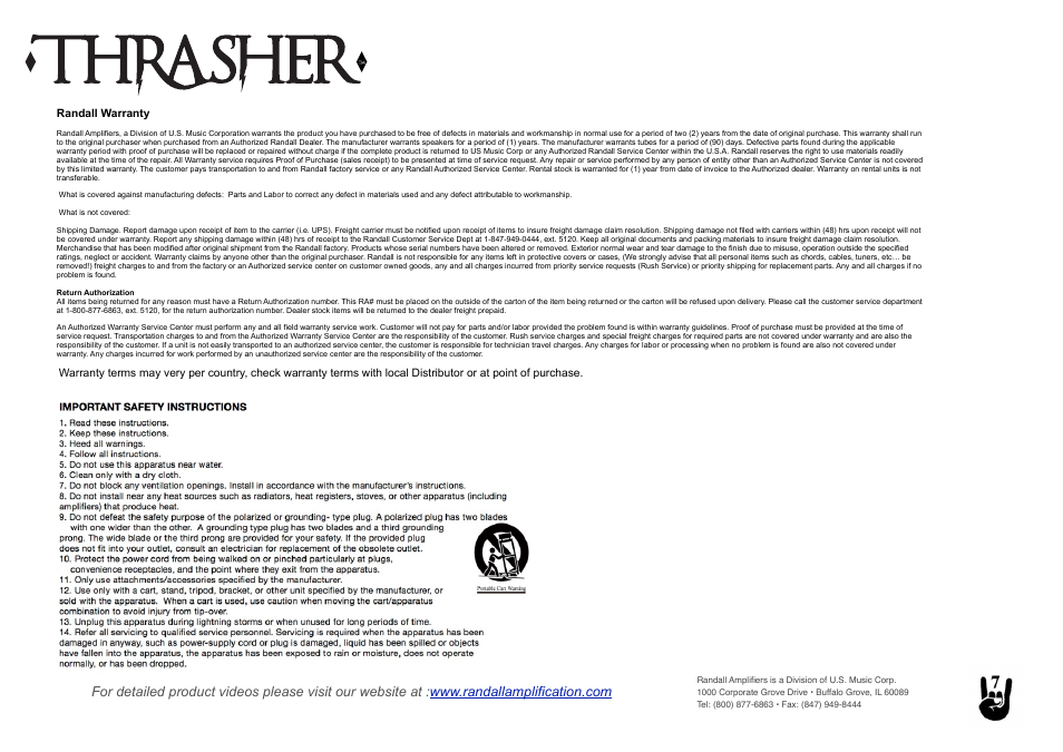 Randall Amplifiers THRASHER 50 User Manual | Page 7 / 7