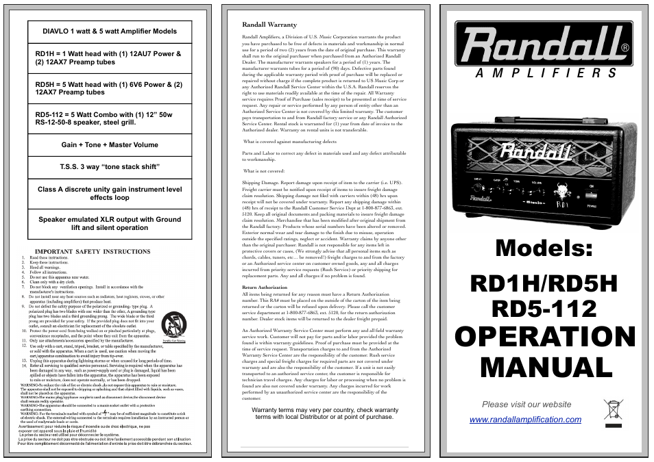 Randall Amplifiers RD5-112 User Manual | 2 pages