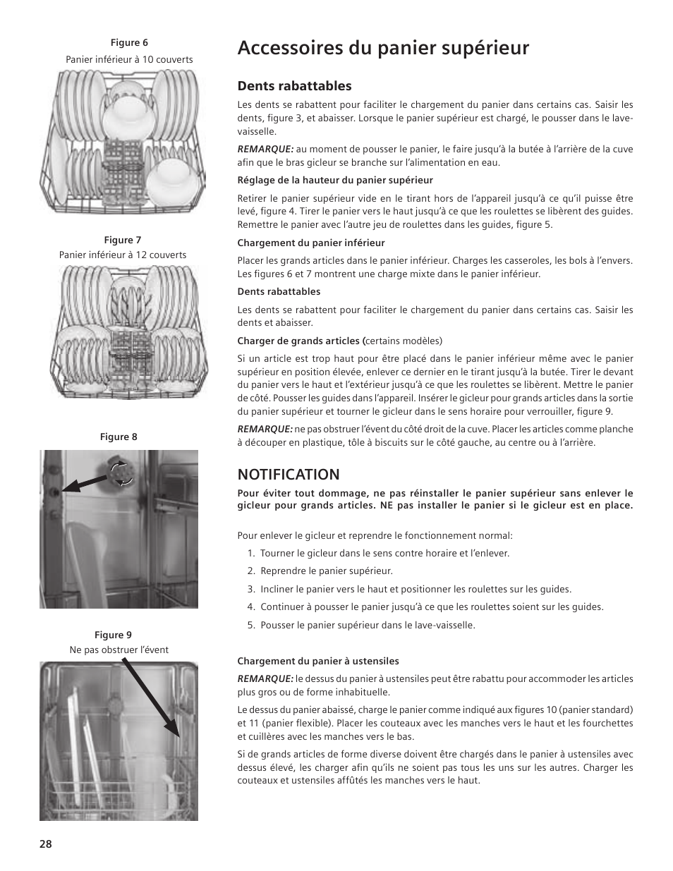 Accessoires du panier supérieur, Notification | Bosch SHE55C User Manual | Page 28 / 64