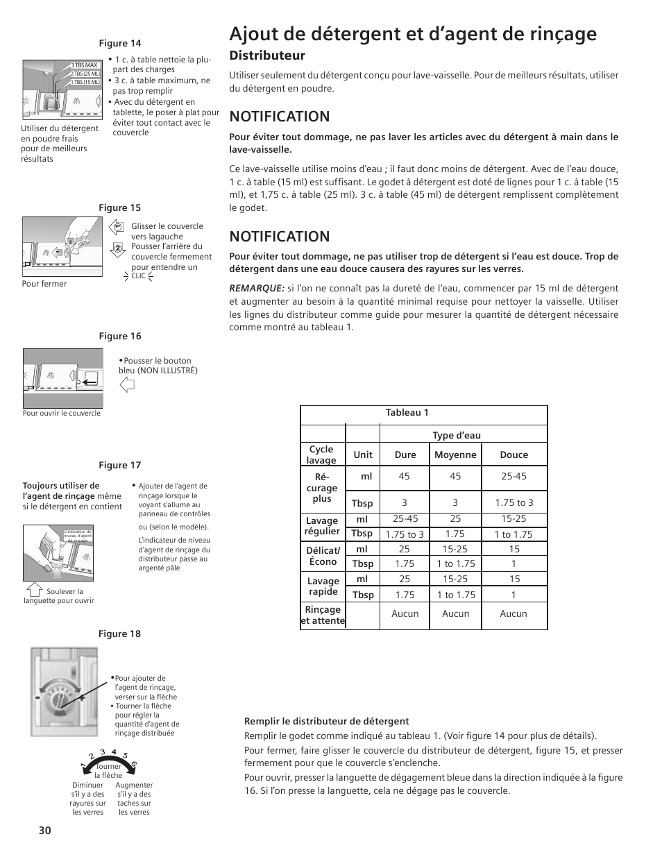 Ajout de détergent et d’agent de rinçage, Notification, Distributeur | Bosch SHE55C User Manual | Page 30 / 64