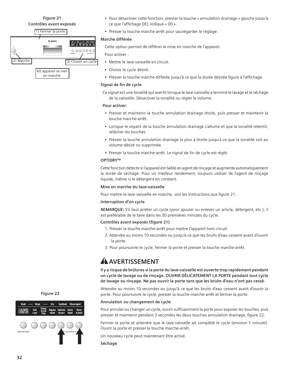 Avertissement | Bosch SHE55C User Manual | Page 32 / 64