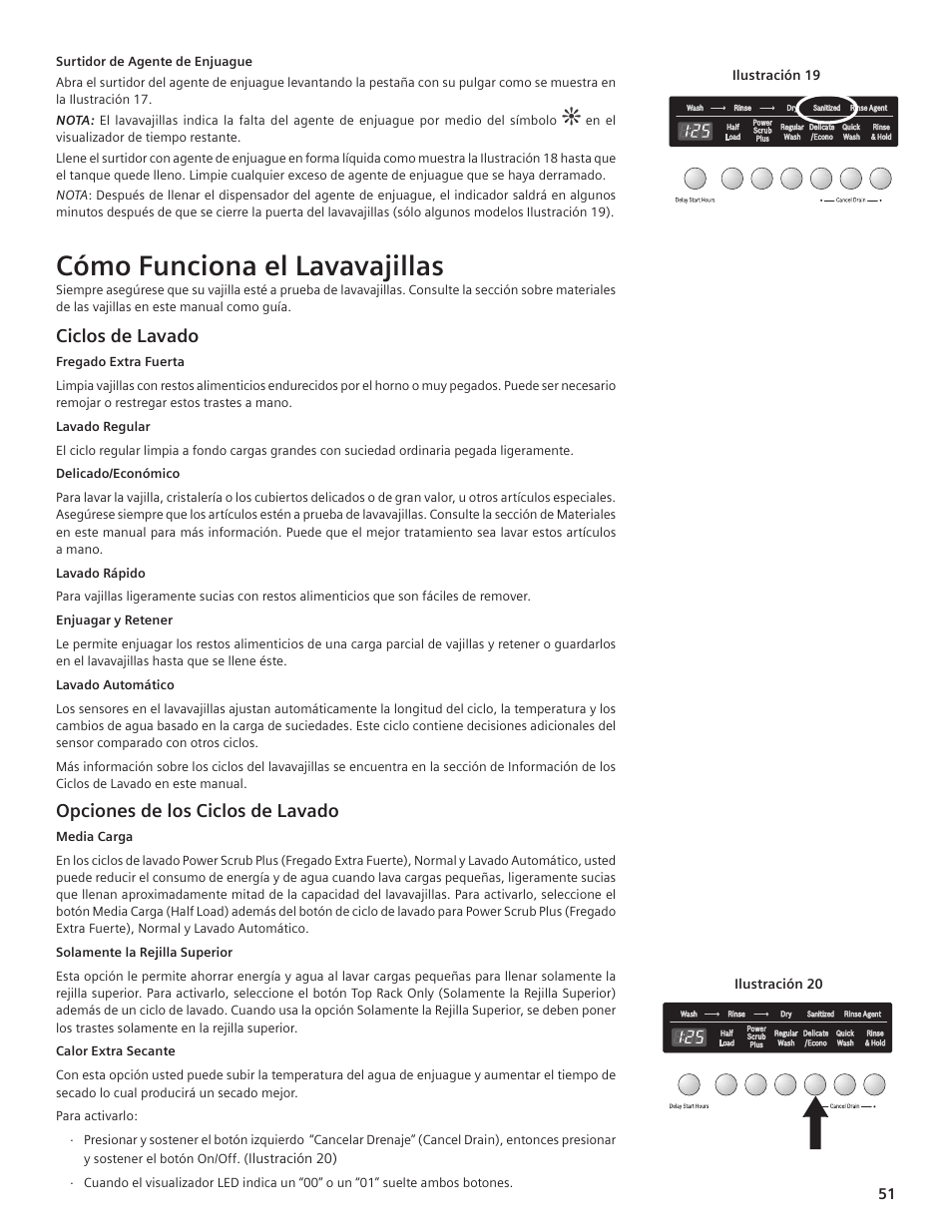 Cómo funciona el lavavajillas, Ciclos de lavado, Opciones de los ciclos de lavado | Bosch SHE55C User Manual | Page 51 / 64