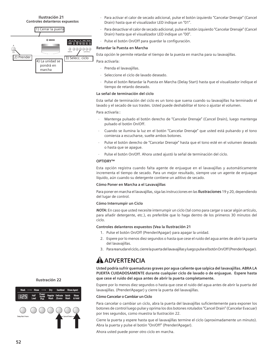 Advertencia | Bosch SHE55C User Manual | Page 52 / 64