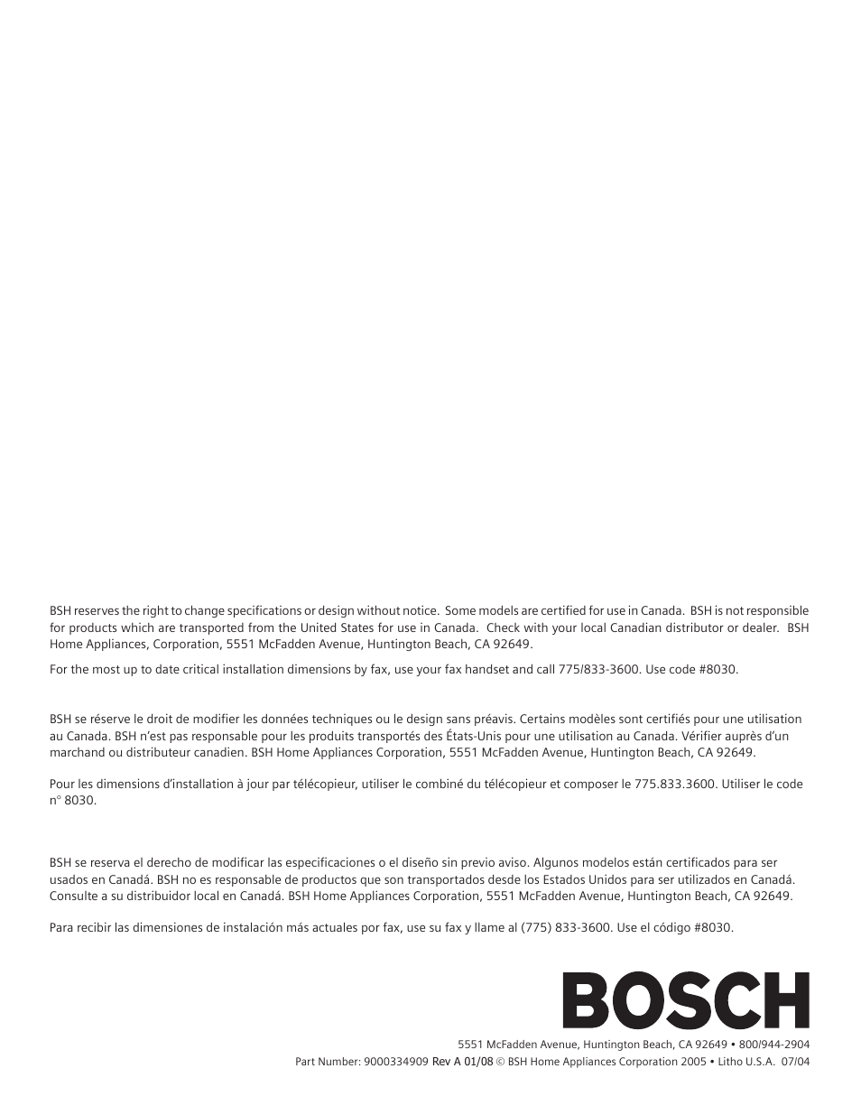 Bosch SHE55C User Manual | Page 64 / 64