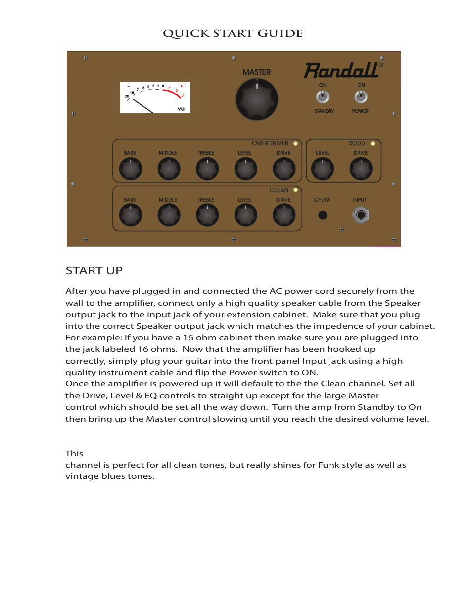 Nbking100_pg1dh, Start up | Randall Amplifiers NB KING100 User Manual | Page 2 / 7