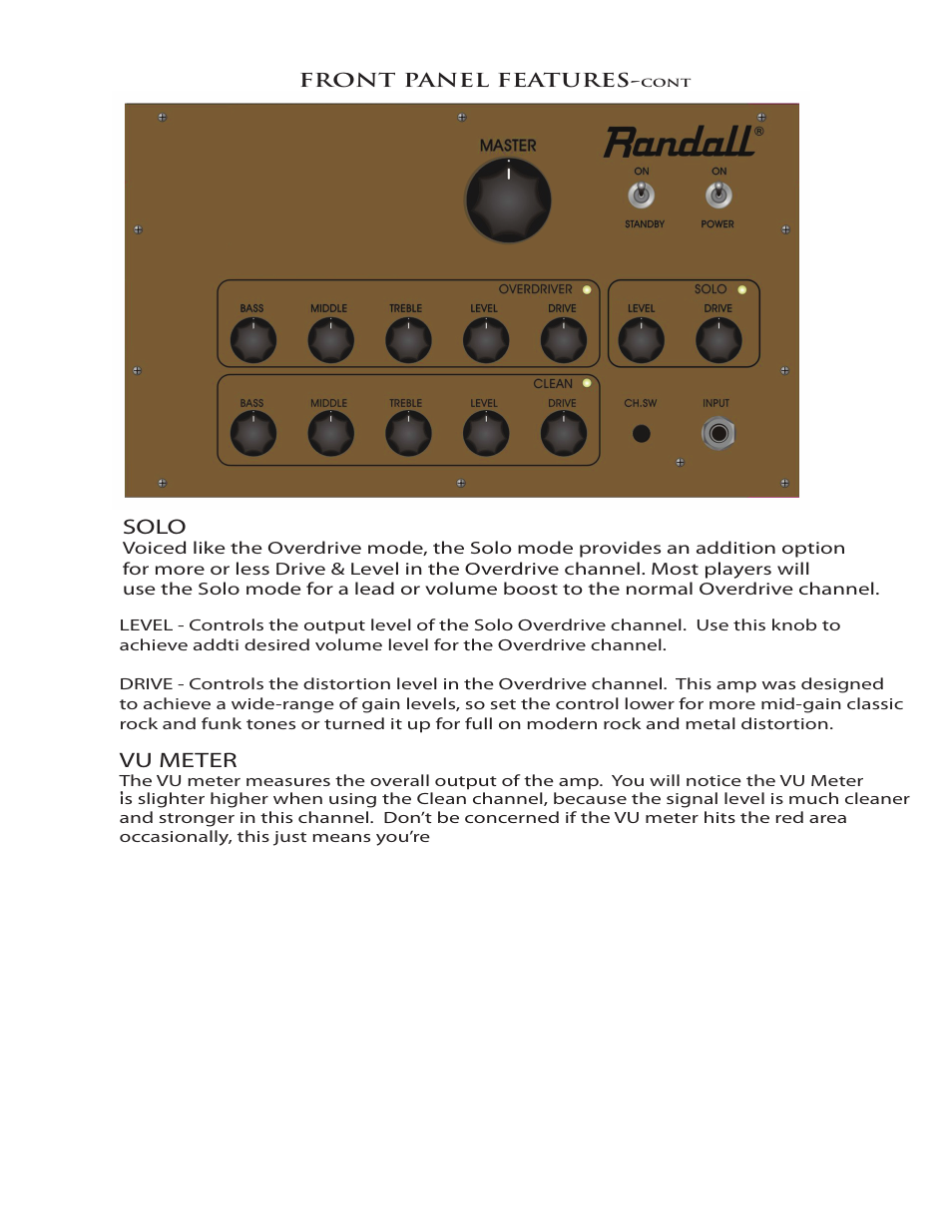 Nbking100_pg3dh, Solo, Vu meter | Randall Amplifiers NB KING100 User Manual | Page 4 / 7