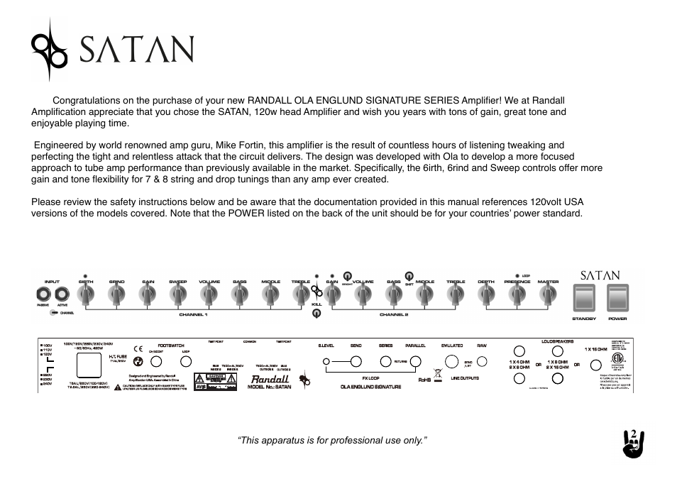 Randall Amplifiers SATAN User Manual | Page 2 / 6
