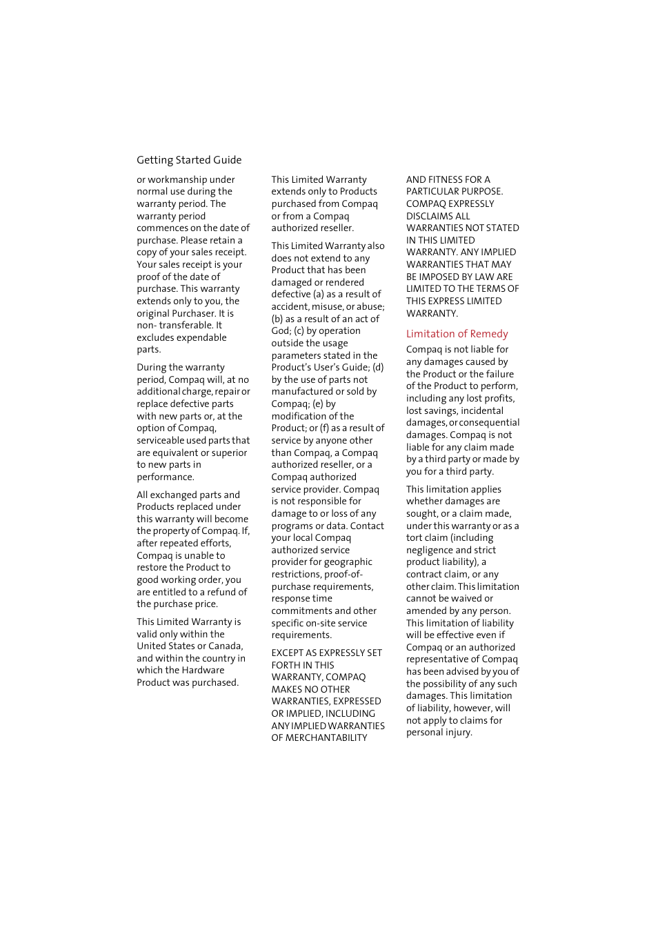 Limitation of remedy | Compaq IJ650 User Manual | Page 21 / 26