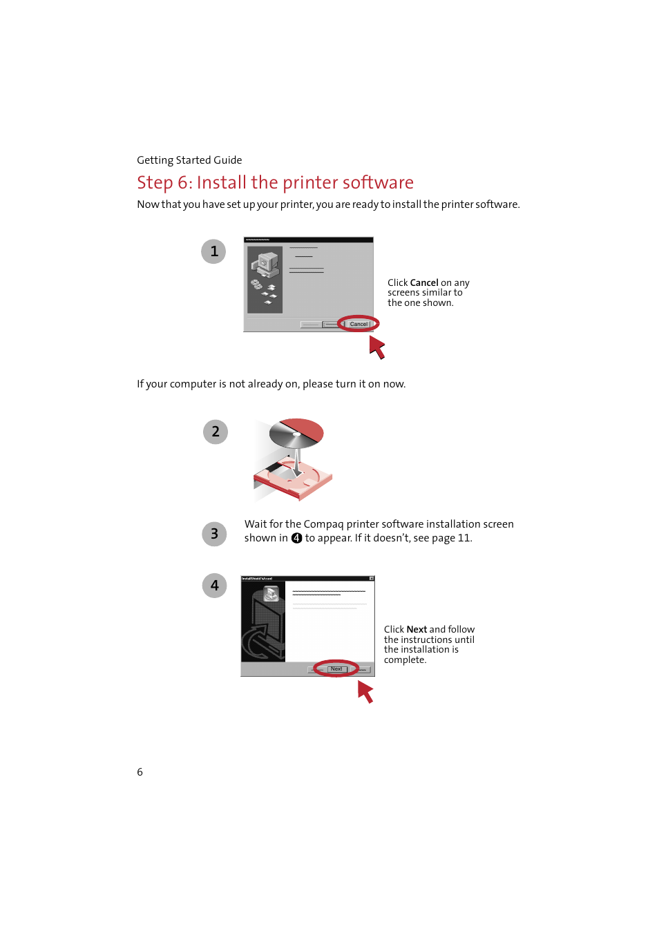 Step6: install the printer software, Step 6: install the printer software | Compaq IJ650 User Manual | Page 9 / 26