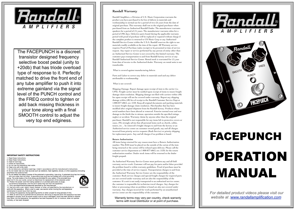 Randall Amplifiers FACEPUNCH User Manual | 2 pages