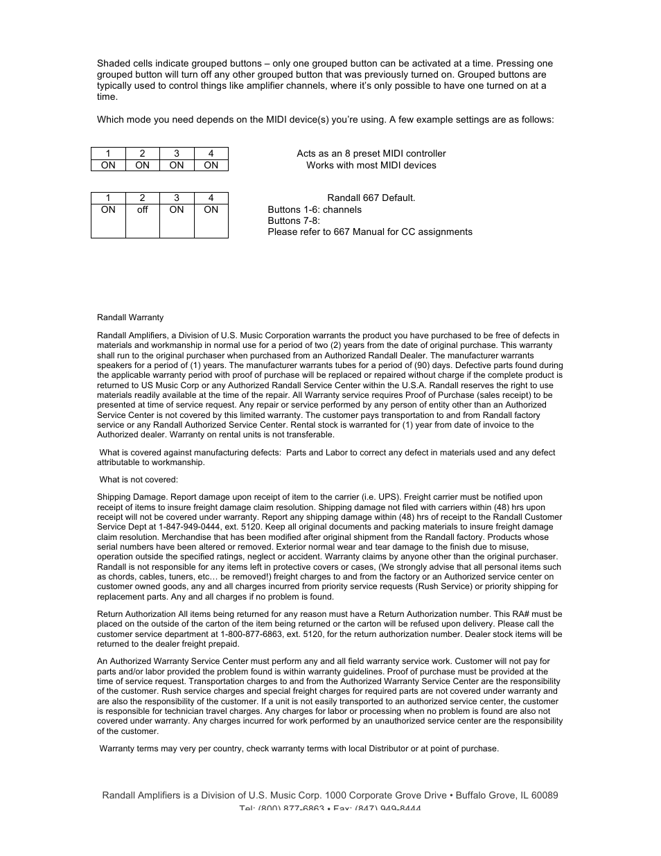 Randall Amplifiers RF8 User Manual | Page 2 / 2