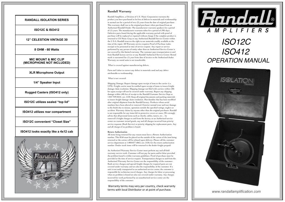 Randall Amplifiers USM-ISO12C User Manual | 2 pages