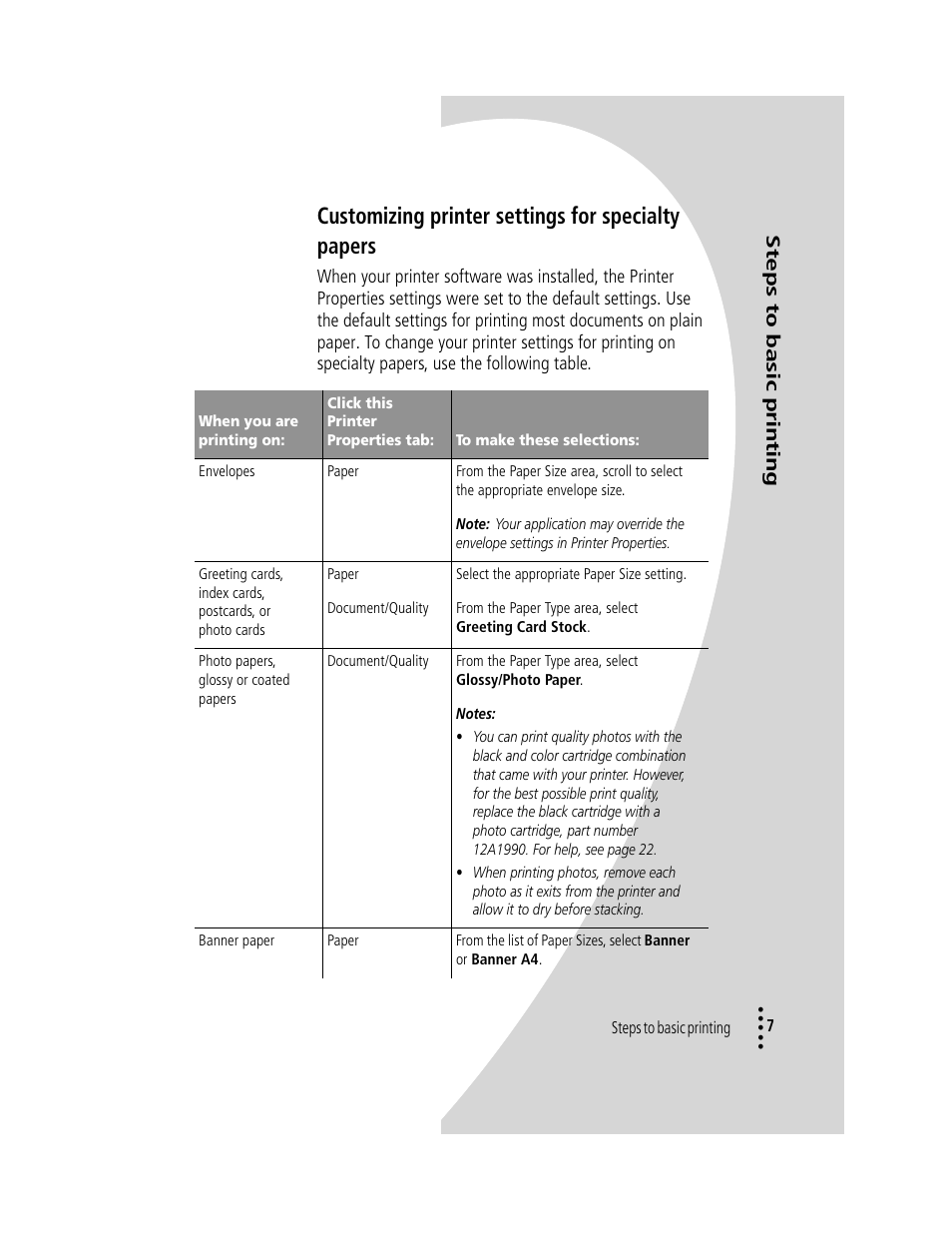 Customizing printer settings for specialty papers | Compaq IJ1200 User Manual | Page 11 / 48