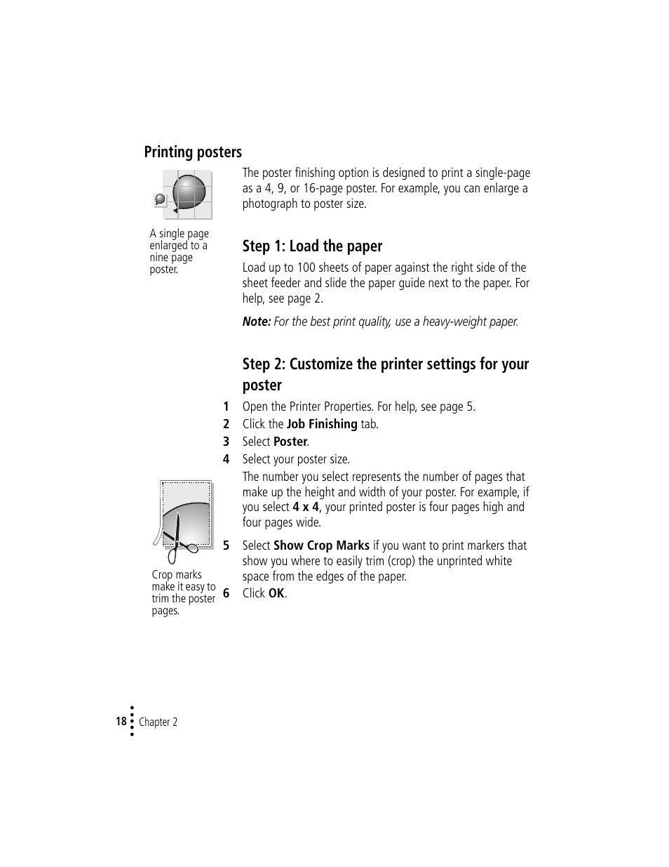 Printing posters, Printing posters 18, Step 1: load the paper | Compaq IJ1200 User Manual | Page 22 / 48