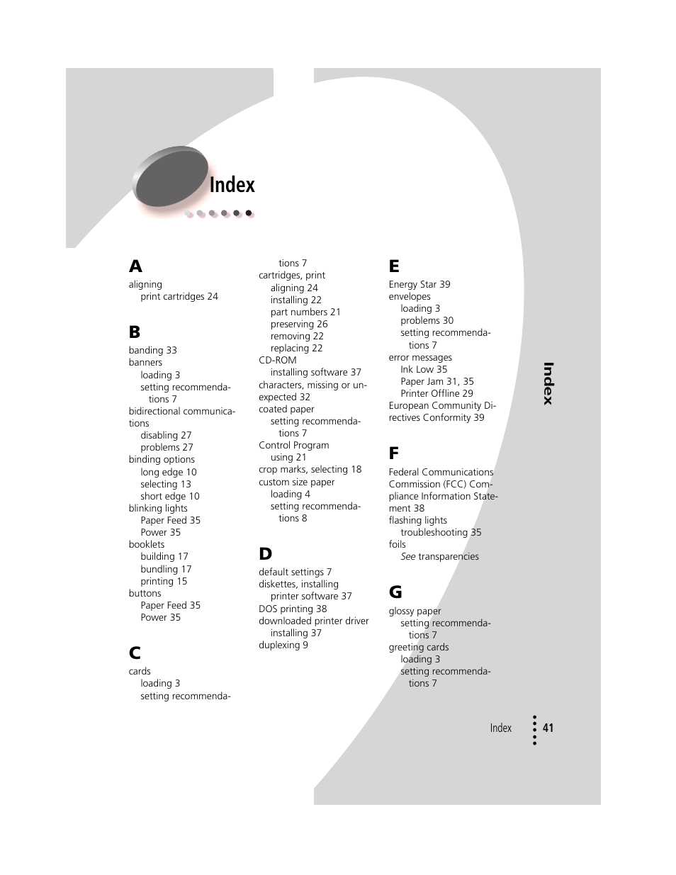 Index, Index 41 | Compaq IJ1200 User Manual | Page 45 / 48