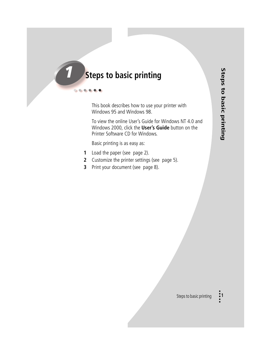 Steps to basic printing, Steps to basic printing 1 | Compaq IJ1200 User Manual | Page 5 / 48