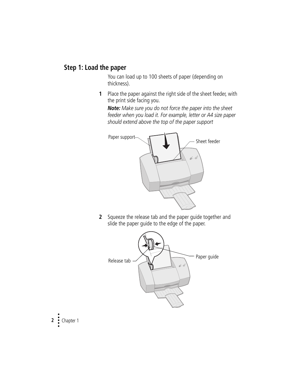 Step 1: load the paper, Step 1: load the paper 2 | Compaq IJ1200 User Manual | Page 6 / 48
