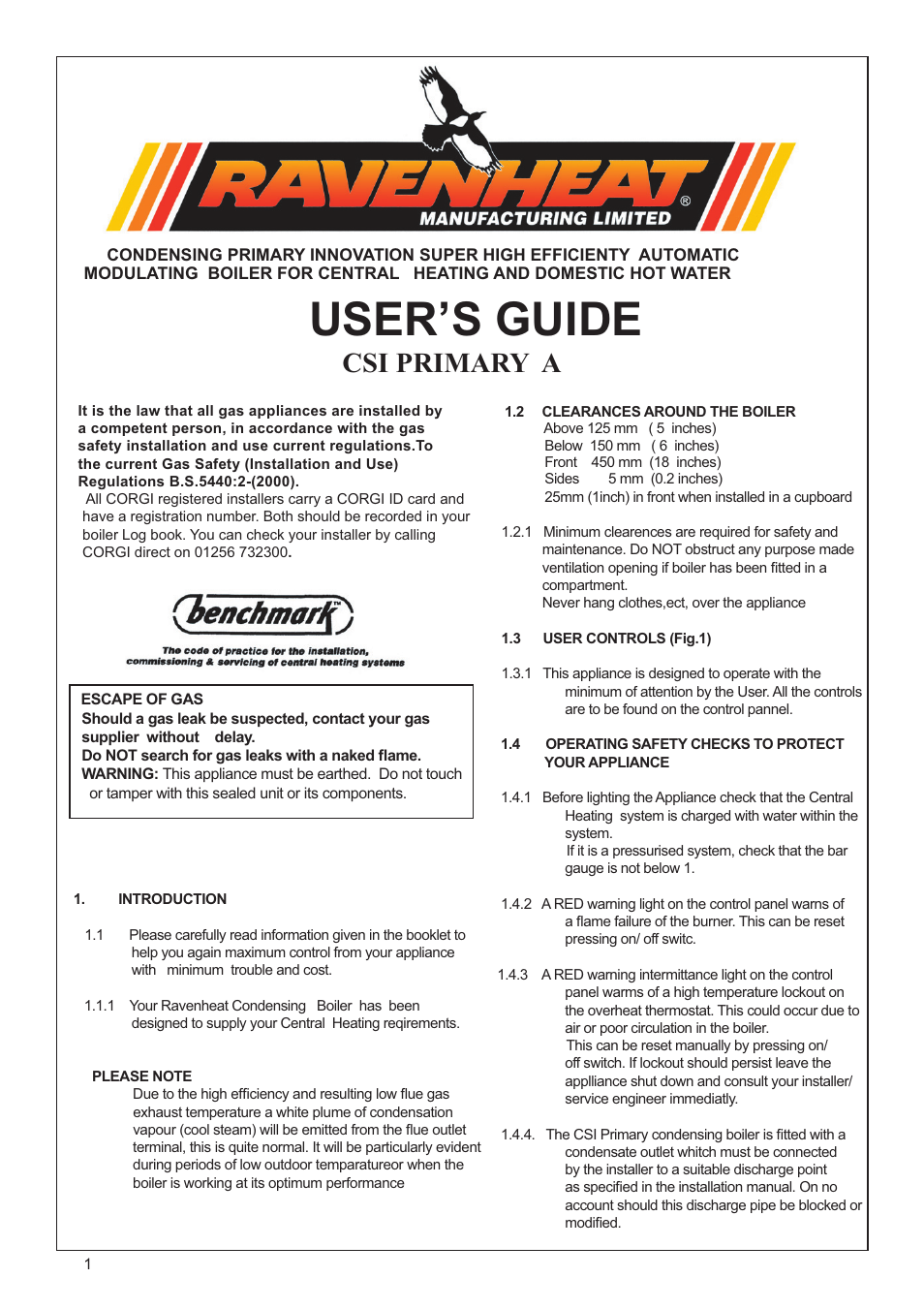 Ravenheat CSI PRIMARY (old model) User Manual | 4 pages