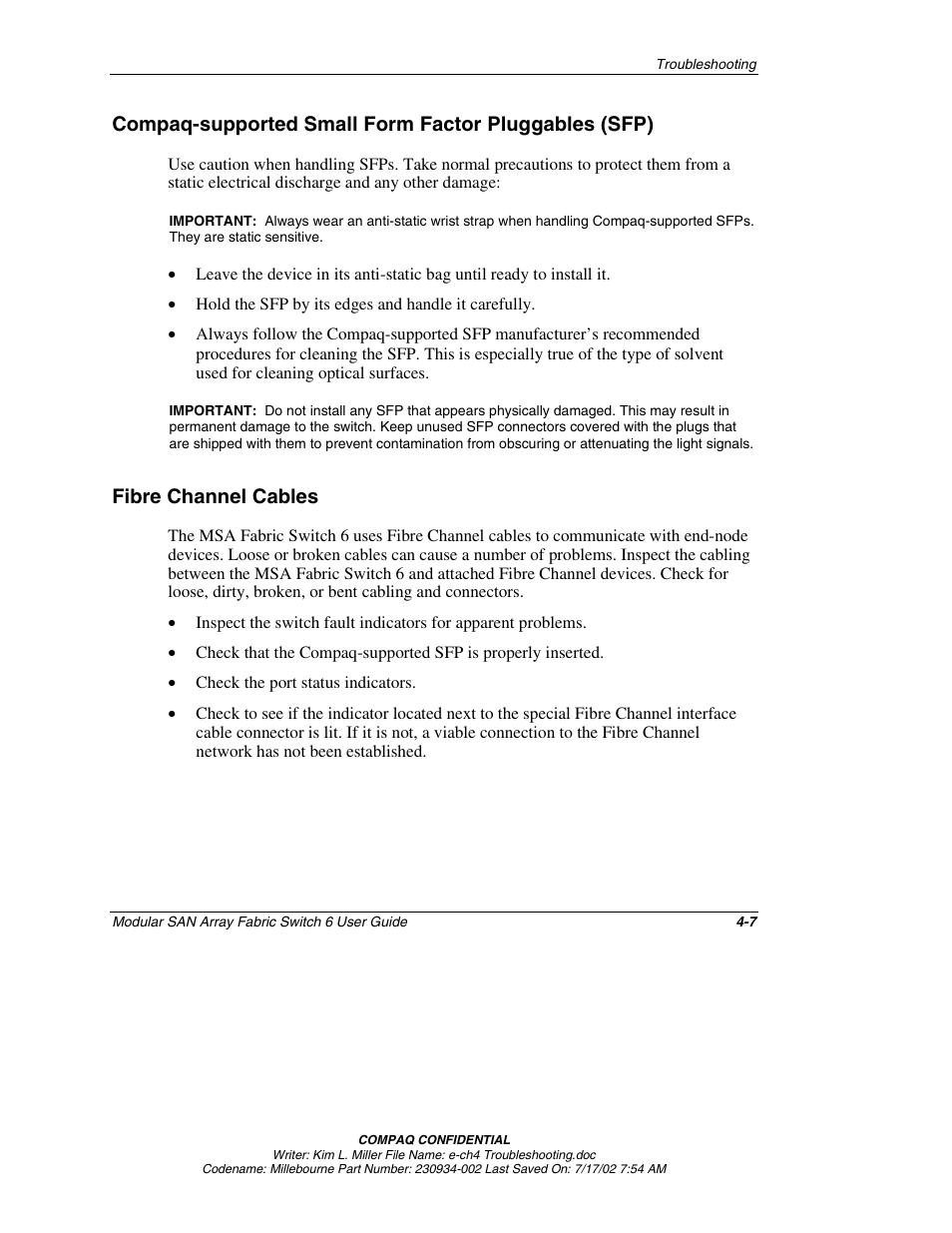 Fibre channel cables, Fibre channel cables -7 | Compaq 230934-002 User Manual | Page 101 / 170