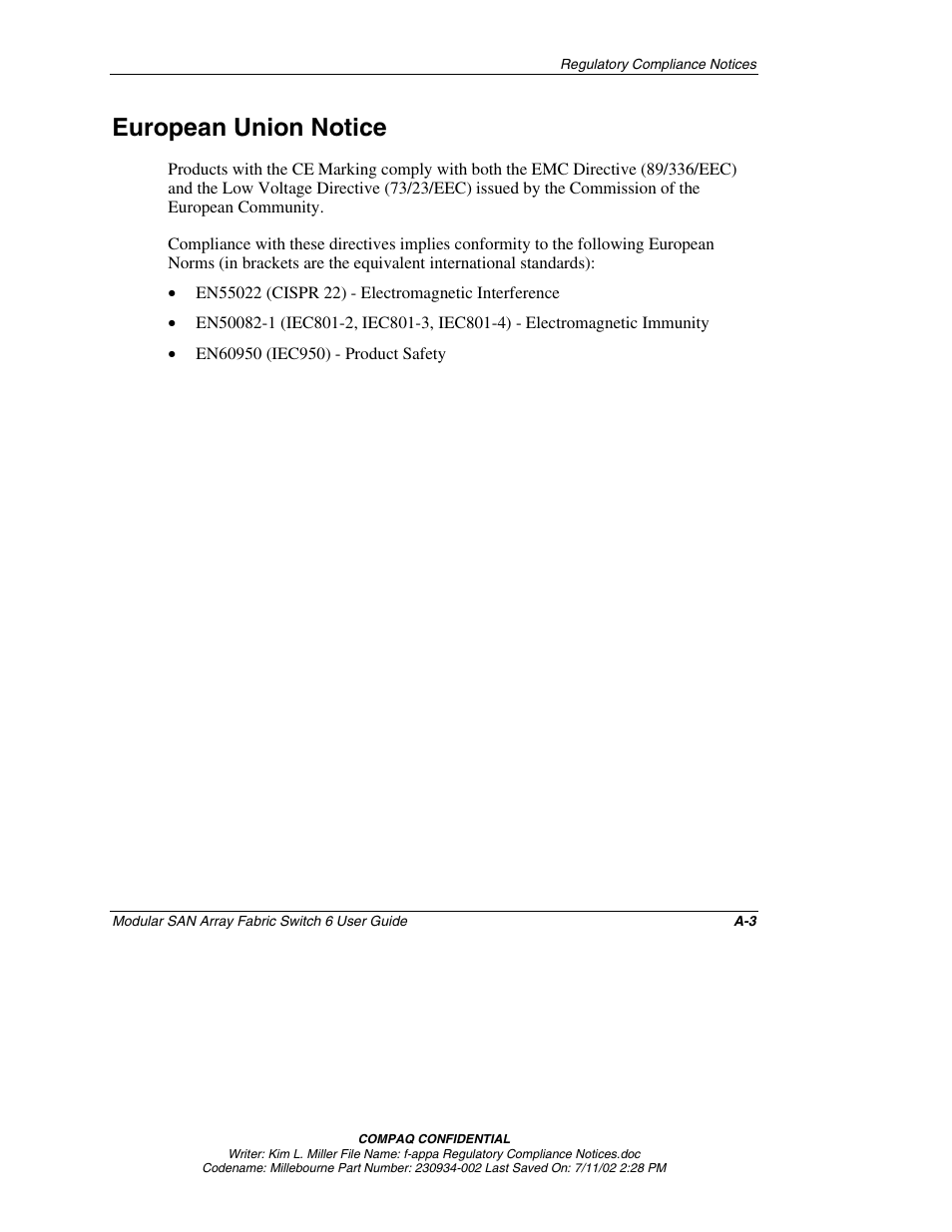 European union notice | Compaq 230934-002 User Manual | Page 105 / 170