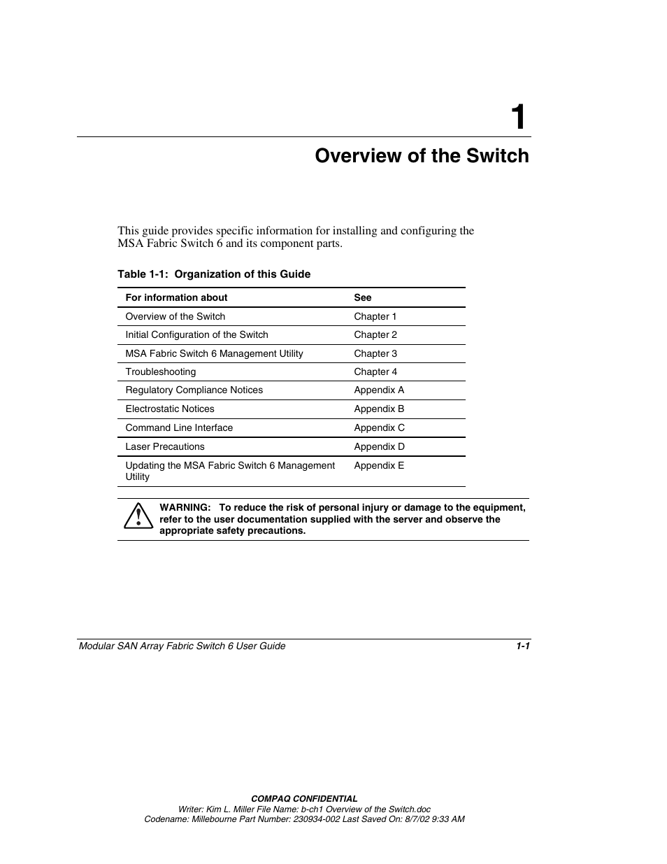 Overview of the switch, Chapter 1 | Compaq 230934-002 User Manual | Page 12 / 170