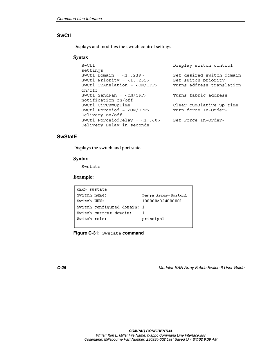 Swctl, Swstate | Compaq 230934-002 User Manual | Page 133 / 170