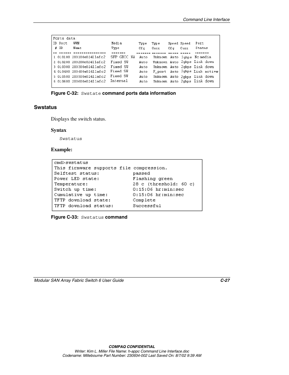 Swstatus | Compaq 230934-002 User Manual | Page 134 / 170
