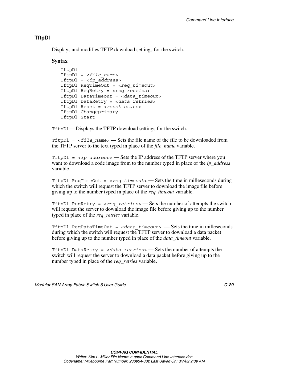 Tftpdl | Compaq 230934-002 User Manual | Page 136 / 170