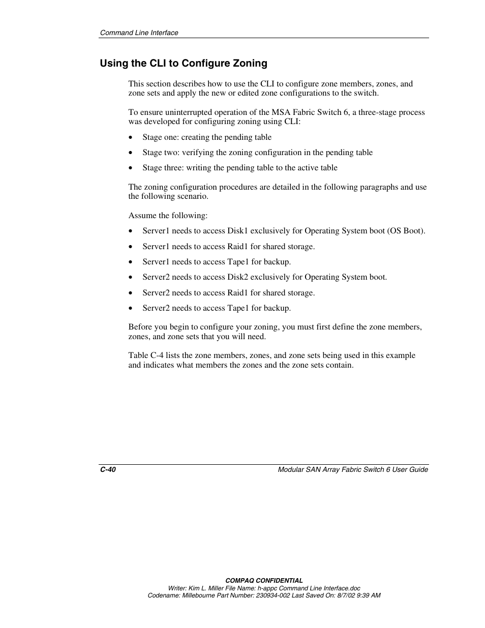 Using the cli to configure zoning | Compaq 230934-002 User Manual | Page 147 / 170