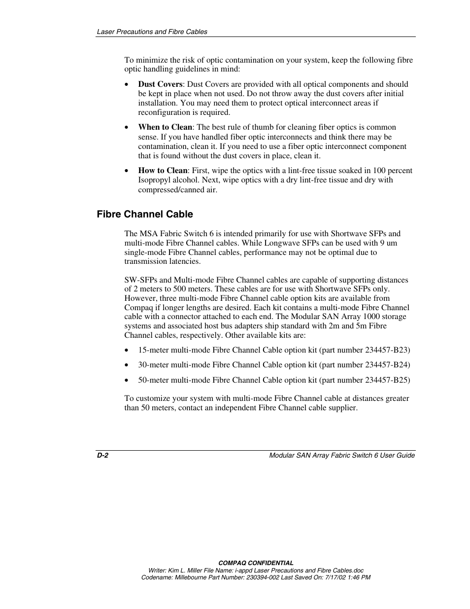 Fibre channel cable | Compaq 230934-002 User Manual | Page 158 / 170