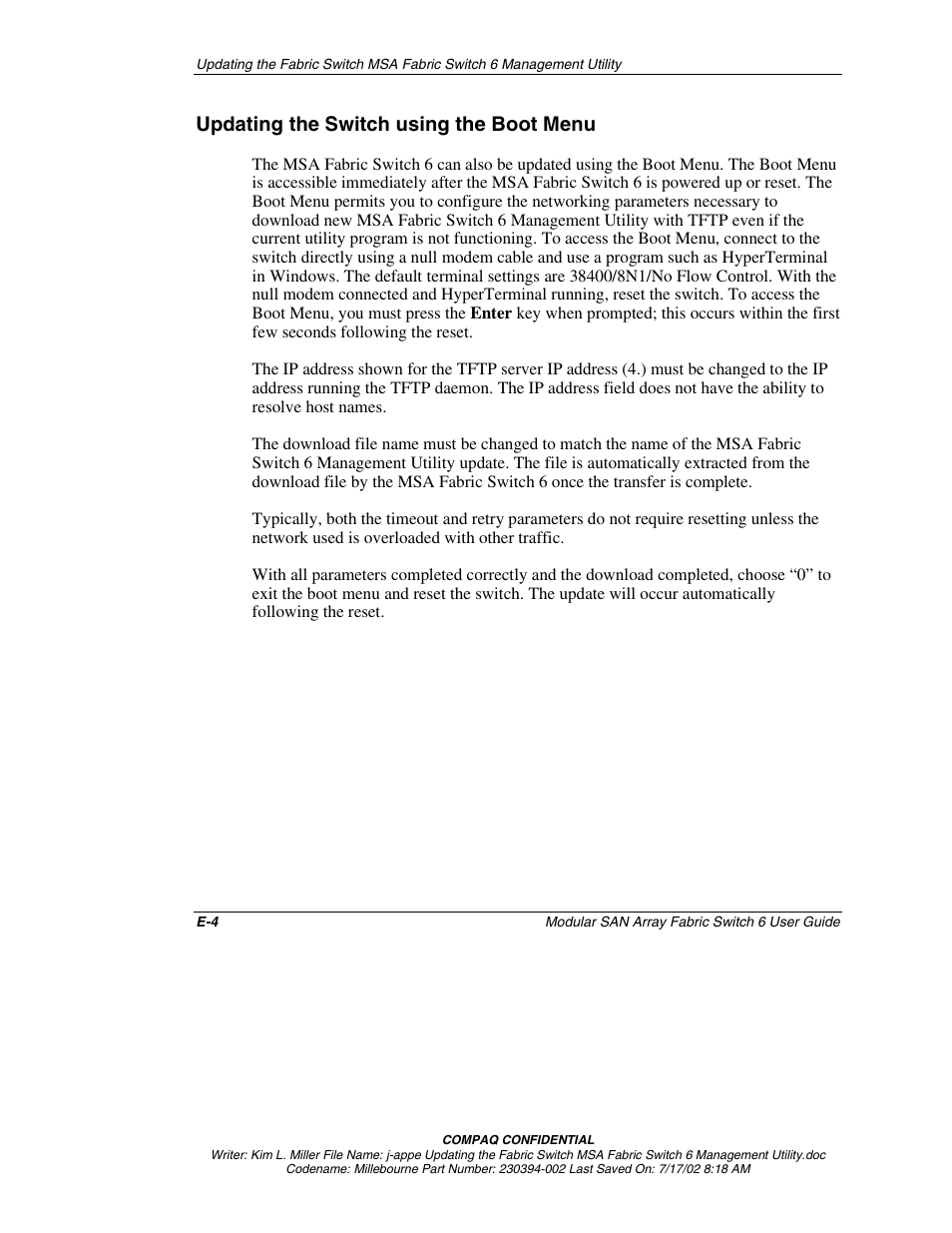 Updating the switch using the boot menu | Compaq 230934-002 User Manual | Page 163 / 170