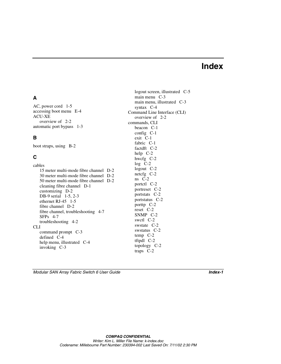 Index | Compaq 230934-002 User Manual | Page 164 / 170