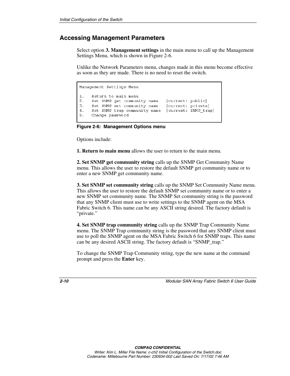 Accessing management parameters, Accessing management parameters -10 | Compaq 230934-002 User Manual | Page 27 / 170