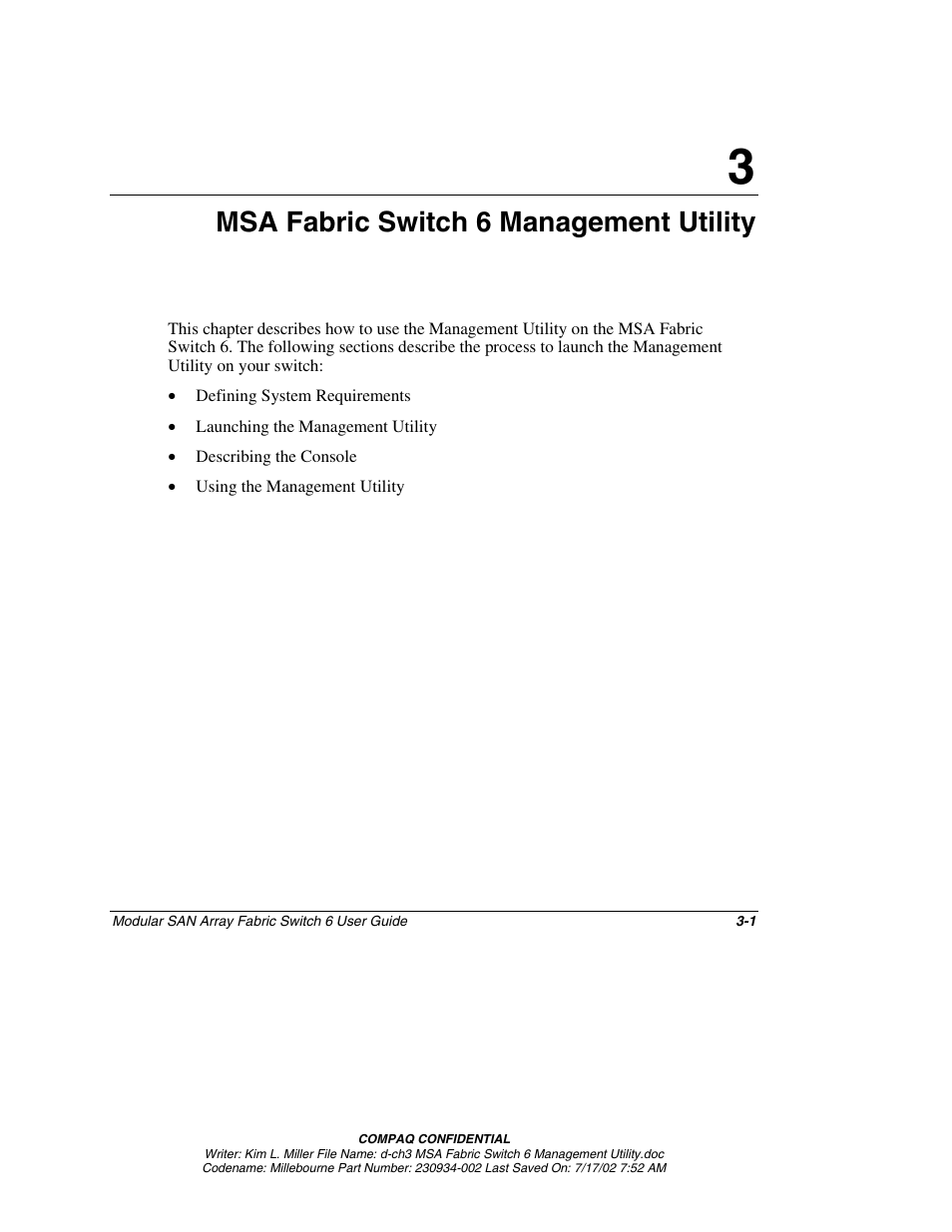 Msa fabric switch 6 management utility, Chapter 3 | Compaq 230934-002 User Manual | Page 36 / 170