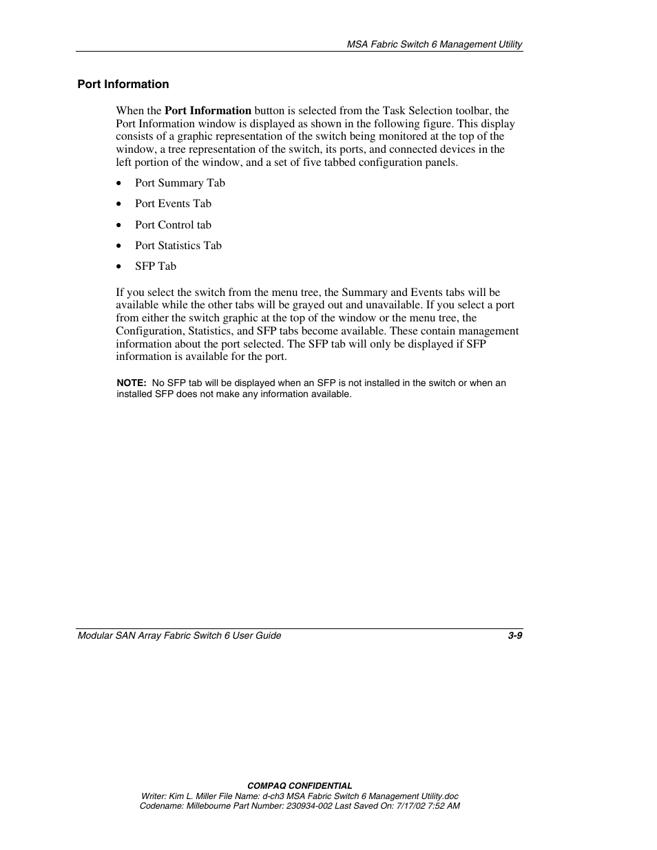 Port information | Compaq 230934-002 User Manual | Page 44 / 170