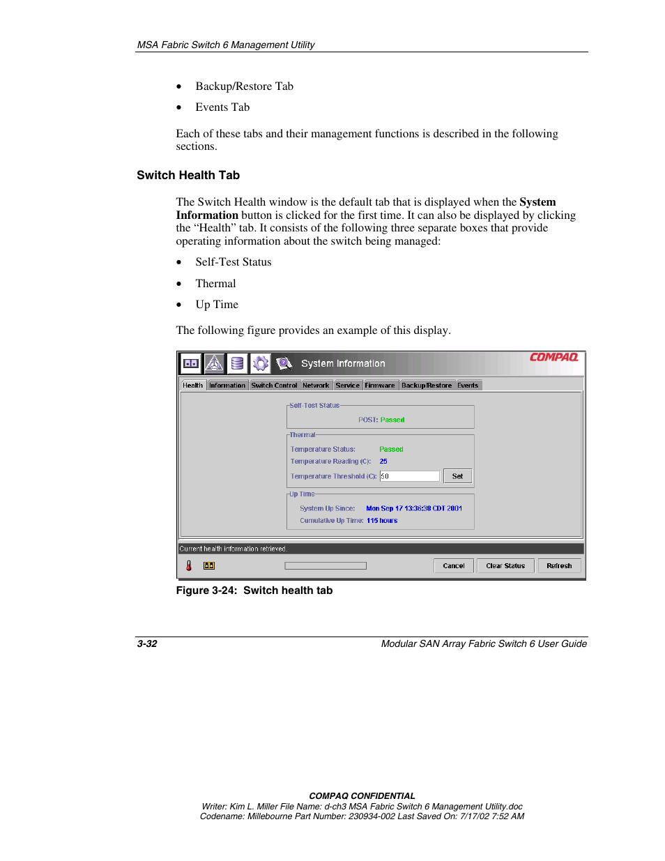 Switch health tab | Compaq 230934-002 User Manual | Page 67 / 170