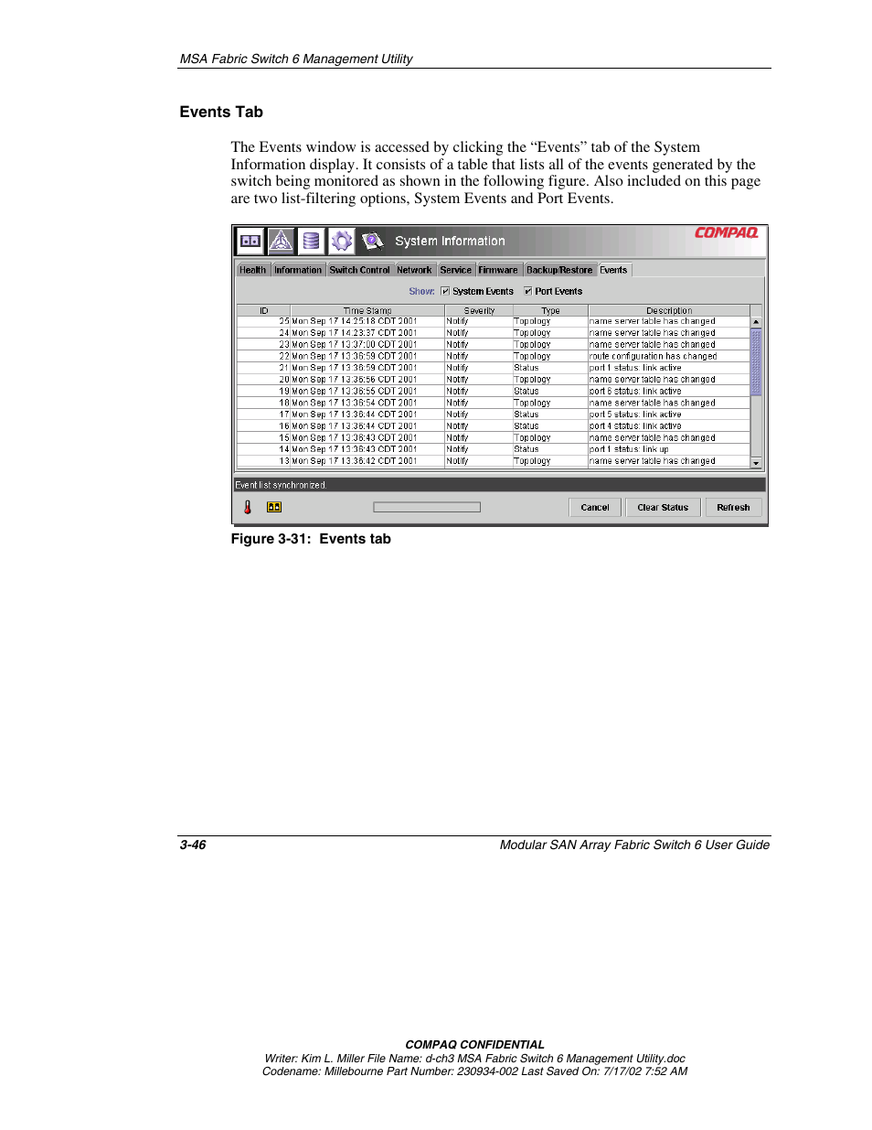 Events tab | Compaq 230934-002 User Manual | Page 81 / 170